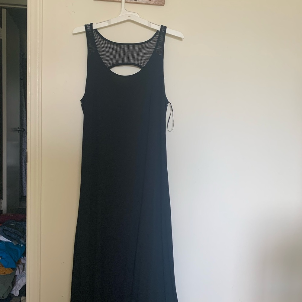 Black Jersey and Mesh Maxi Dress, Cable and Gauge